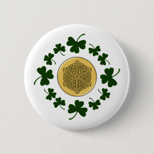 CUSTOMIZABLE! Shamrocks - Gold Irish Celtic 6 Cm Round Badge