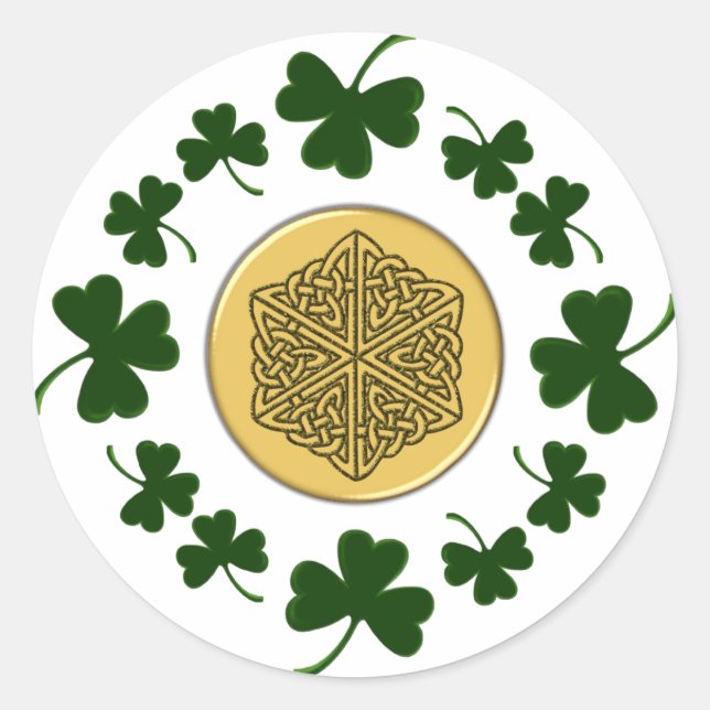CUSTOMIZABLE!  Shamrocks - Gold Irish Celtic Classic Round Sticker (Front)