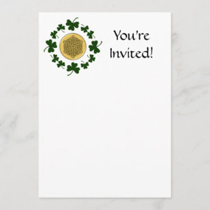 CUSTOMIZABLE!  Shamrocks - Gold Irish Celtic Invitation