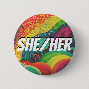 Customizable She/Her, He/Him, Rainbow Pronouns 6 Cm Round Badge