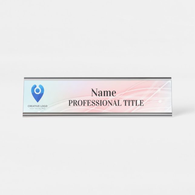 Customizable Silver Name Plate with Logo & Slogan  (Front)