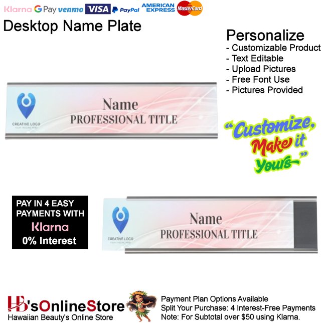 Customizable Silver Name Plate with Logo & Slogan  (Customizable Silver Name Plate with Logo & Slogan 8.)