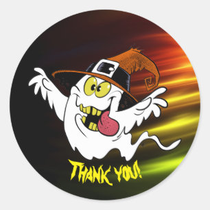 Customizable spooky Halloween ghost thank you Classic Round Sticker