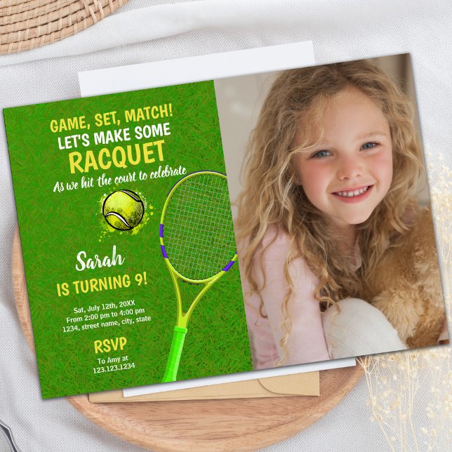 Customizable Sports Party Invitations for Kids (Game Set Match Tennis Birthday Invitations photo)