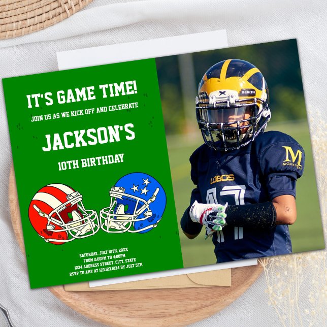 Customizable Sports Party Invitations for Kids (Green Blue Football Birthday Invitations photo)