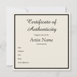 Customizable Square Certificate of Authenticity Card