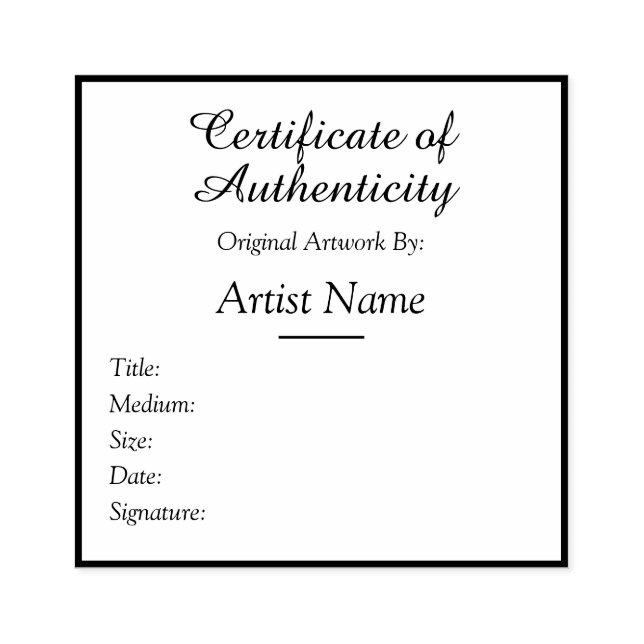 Customizable Square Certificate of Authenticity Rubber Stamp (Imprint)