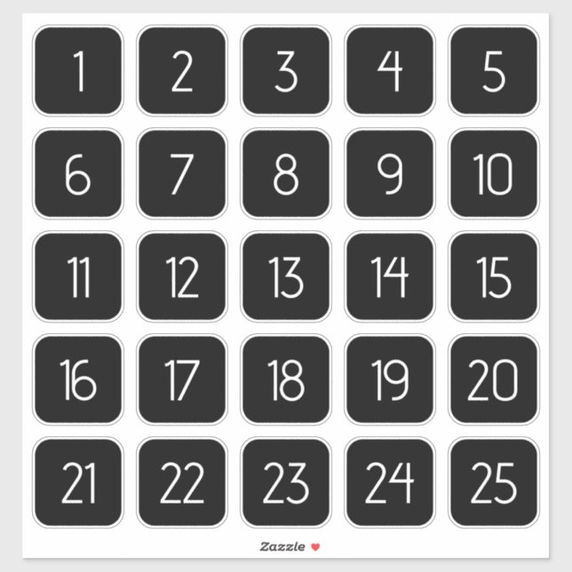 Customizable Square Number Stickers White on Black (Sheet)