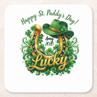Customizable St. Patrick's Day Square Paper Coaster