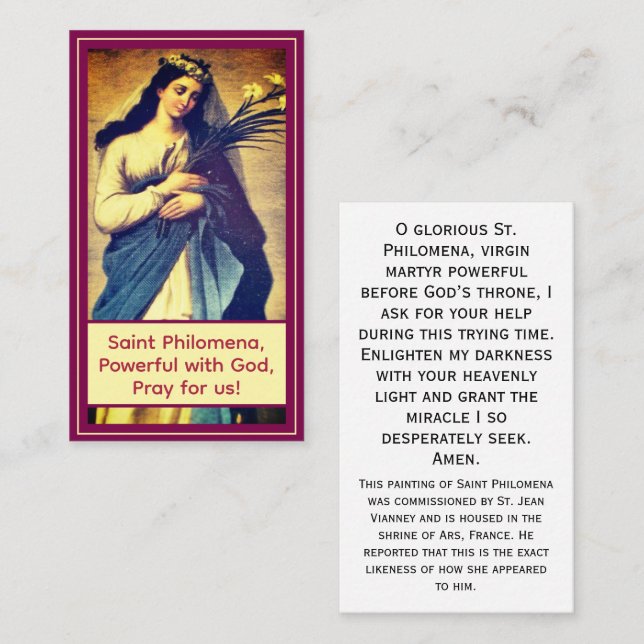 Customizable St. Philomena Prayer Card (Front/Back)