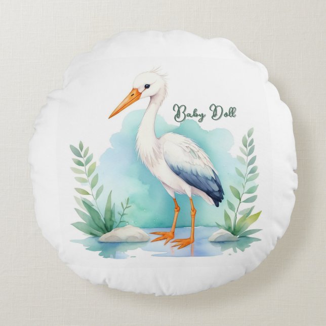 Customizable Stork Nursery set Baby doll Round Cushion (Front)