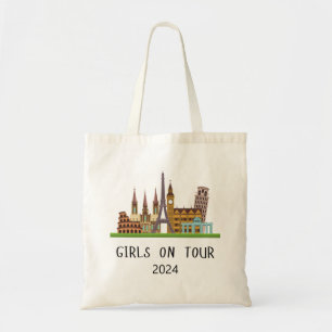 CUSTOMIZABLE SUMMER EUROPE VACATION GIRLS ON TOUR TOTE BAG