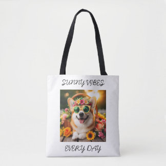 Customizable Sunny Vibes Every Day Corgi Tote Bag