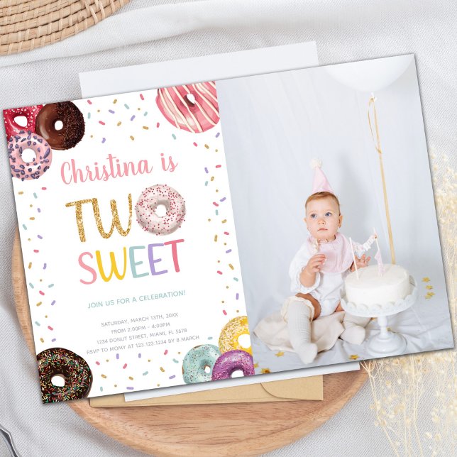 Customizable Sweet Party Invitations for Kids (Two Sweet Colors Donut Birthday Invitations photo)