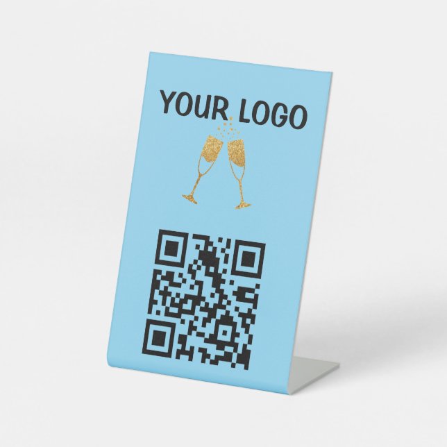 CUSTOMIZABLE TABLE QR CODE STAND FOR RESTAURANTS  PEDESTAL SIGN (Front)