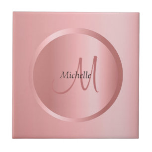 Customizable Template Rose Gold Monogram Elegant Tile