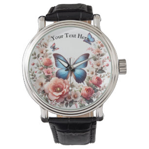 Customizable Text Blue Butterfly Floral Art-96279 Watch