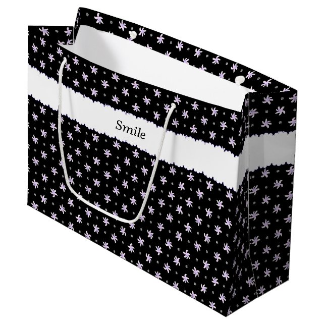 Customizable Text Lily Black Large Paper Bag (Front Angled)