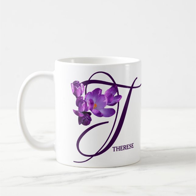 Customizable Therese name purple crocus floral fun Coffee Mug (Left)