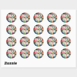 Customizable They/Them, She/Her, Rainbow Pronouns  Classic Round Sticker