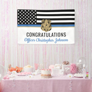 Customizable Thin Blue Line Police Retirement Banner