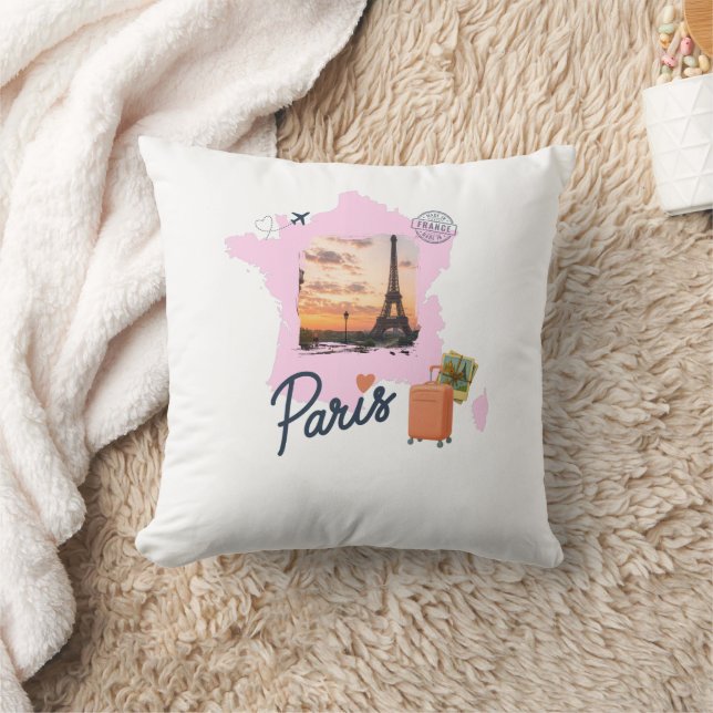 Customizable Travel Themed Paris Pillow. Cushion (Blanket)