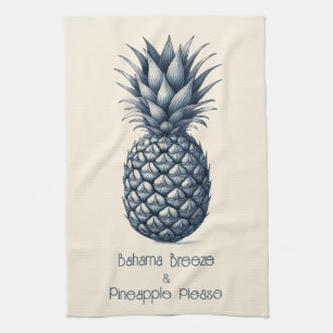 "Customizable Tropical Blue Pineapple Tea Towel