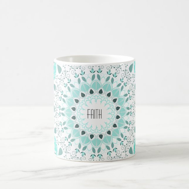 Customizable Turquoise Art Deco Mandala Mug (Center)