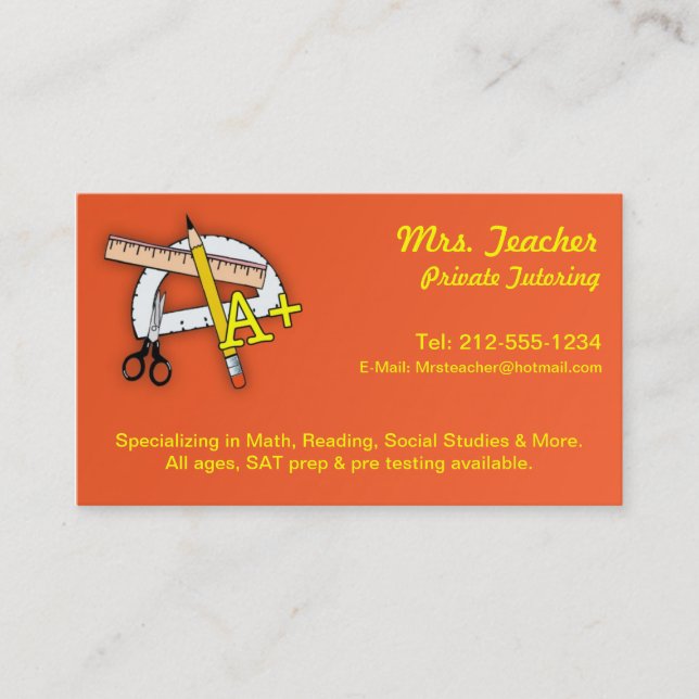 CUSTOMIZABLE Tutor Business Cards (Front)