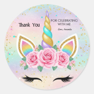 Customizable Unicorn Birthday Party Favor Sticker