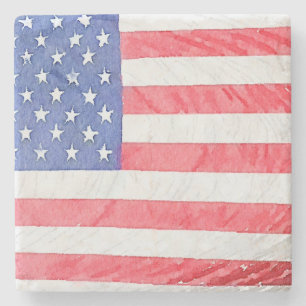 Customizable USA American Flag Marble Coaster Set