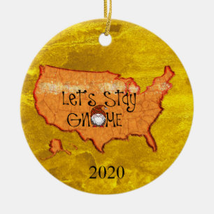 Customizable USA Map, Funny Stay Gnomes Christmas Ceramic Tree Decoration