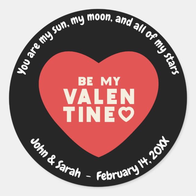 Customizable Valentine's Day Heart Classic Round Sticker (Front)