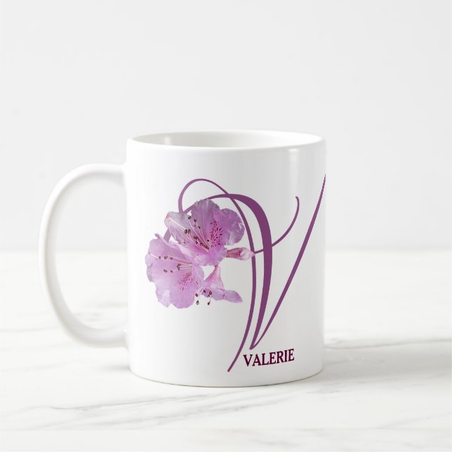 Customizable Valerie name pink rose flowers boho Coffee Mug (Left)
