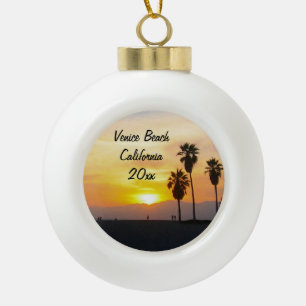 Customizable Venice Beach California Sunset Xmas Ceramic Ball Christmas Ornament