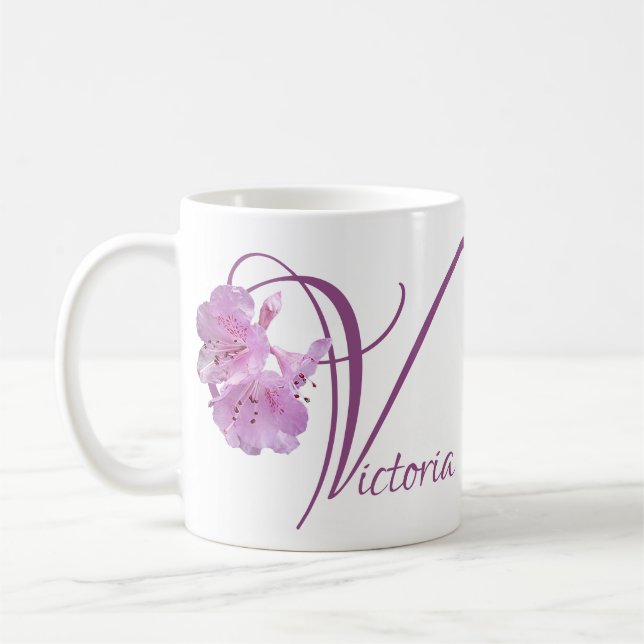 Customizable Victoria name pink floral boho Coffee Mug (Left)
