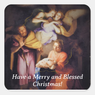 Customizable Vintage Nativity Christmas Square Sticker
