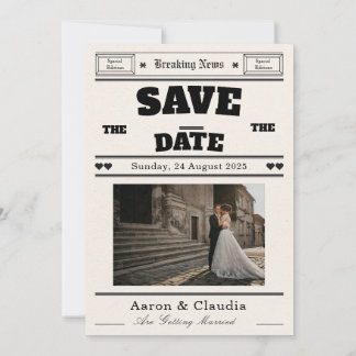 Customizable Vintage Newspaper Save the Date Invitation