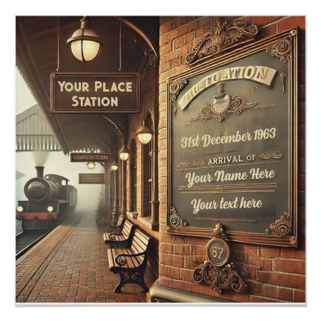 Customizable Vintage Railway Station Glossy Poster (Front)