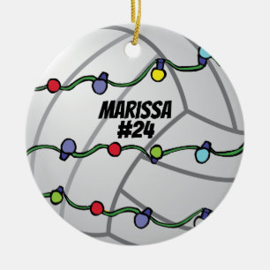 Customizable Volley Ball with Holiday Lights  Ceramic Tree Decoration