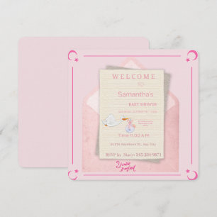 Customizable Watercolor Envelope Style Baby Girl R Invitation