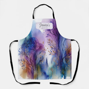 Customizable Watercolour Abstract Trees Art Studio Apron