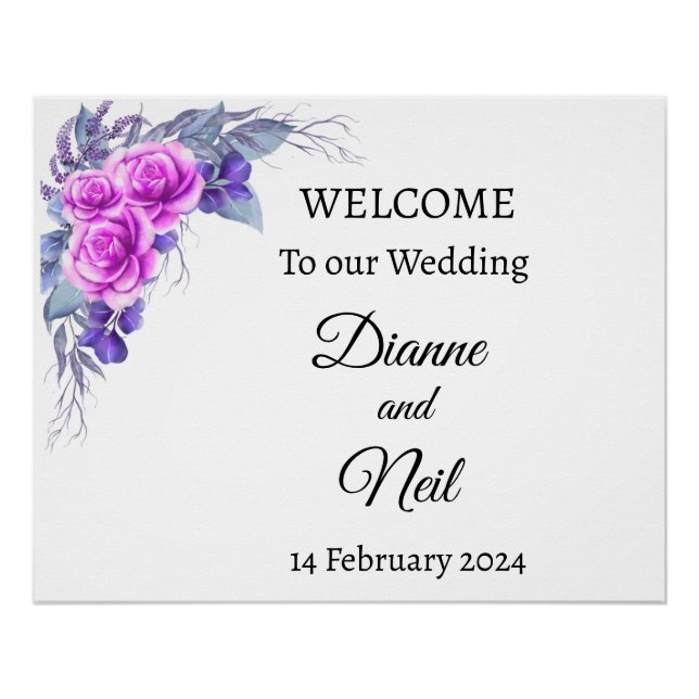 Customizable watercolour Welcome Wedding Sign (Front)