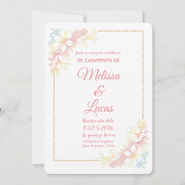 Customizable wedding invitation with flowers. (Front)