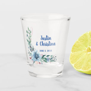 Customizable Wedding Keepsake Blue Floral Shot Glass