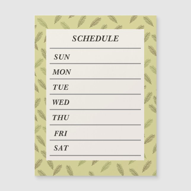 Customizable Weekly Schedule Palm Green Magnet (Front)