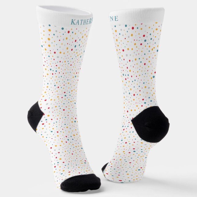 Customizable White Multicolor Polka Dot Socks (Angled)