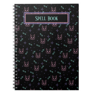 Customizable Witchy Cats and Crystals Pattern Notebook