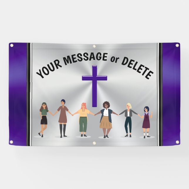 Customizable Women Holding Hands and Cross Banner (Horizontal)