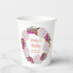 Customizable Wreath Wedding Paper Cups